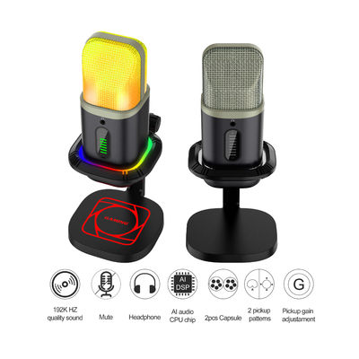 Microfone cardioide Omnidirectional do microfone de condensador do RGB USB com luzes do diodo emissor de luz