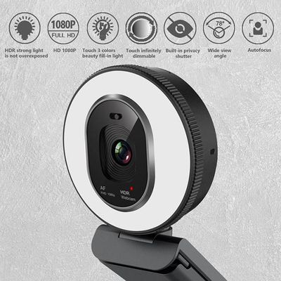 Câmeras de transmissão ao vivo FaceTime AF FHD 3 Color Ring Light webcam
